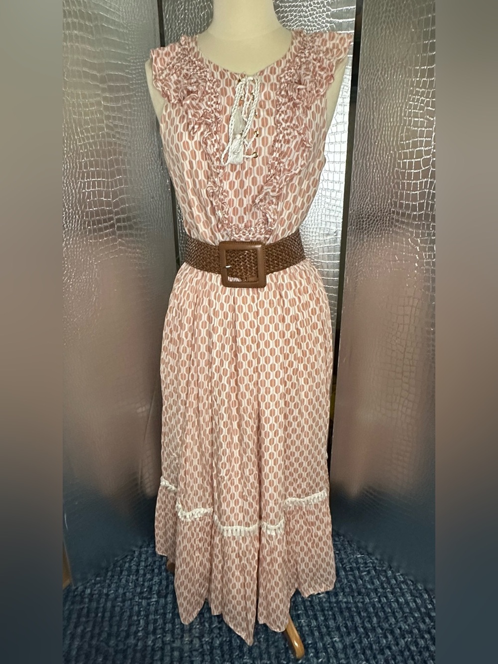 Kate Spade New York Arrow Stripe Lace Up Dress Pink White - Belt Not Included